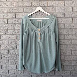 Elegant Teal Long Sleeve Henley Top